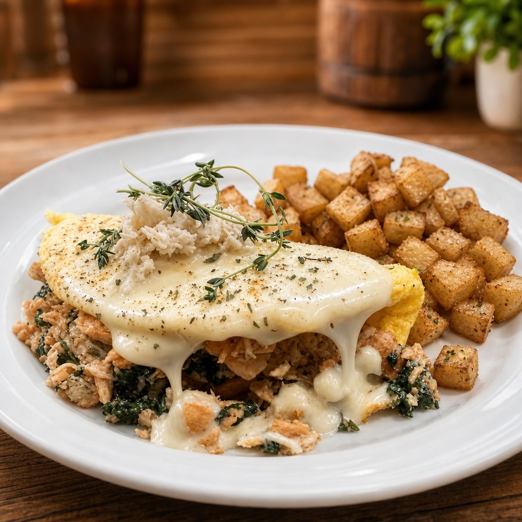 Seafood & Spinach Omelete.