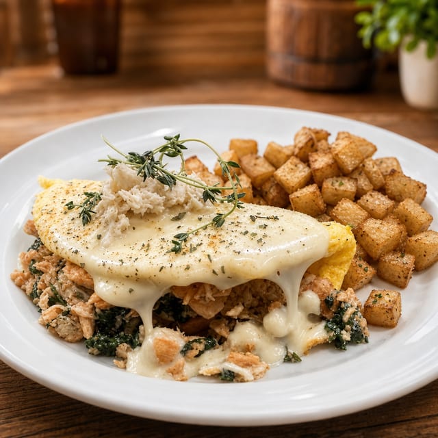 Seafood & Spinach Omelete.